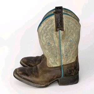Ariat QuickDraw Cowgirl Boots Little Girls  Size 9 Brown Gold Turquoise Western